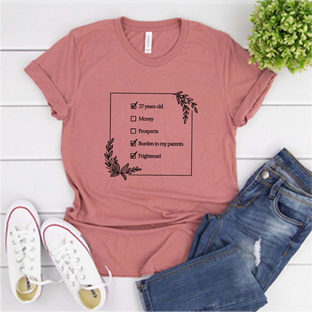 27YearOld Checklist TShirt Pride and Prejudice Shirt No Money No Prospects Shirts Burden To Parents Tee Jane Austen Gift