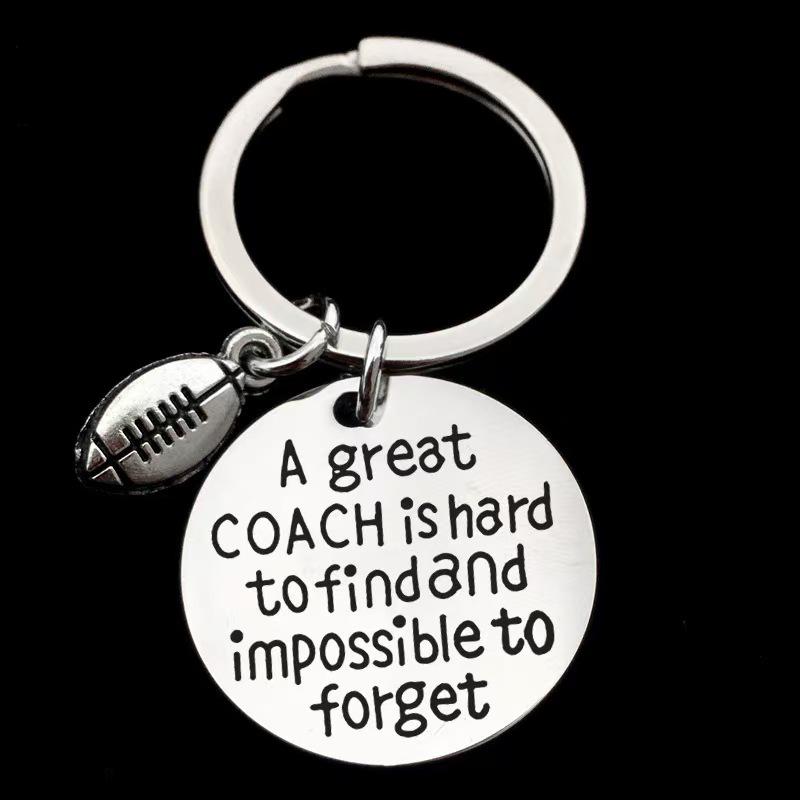 Stainless Steel Engraved Keychain for Coaches: Basketball & Football Grad Gift.