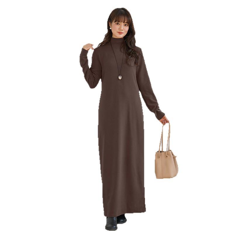 Autumn/Winter Brushed Half-High Collar Long Sleeve Slimming Dress