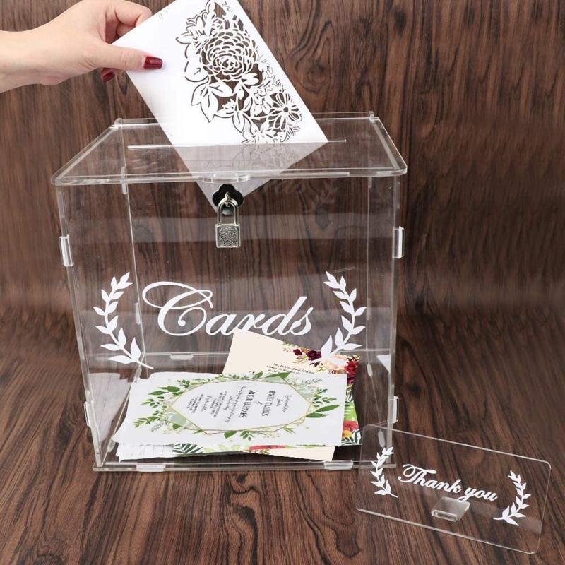 Acrylic Card Box for Wedding Reception Clear Card Box with Lock Gift Card Box Money Box Holder for Reception Anniversity