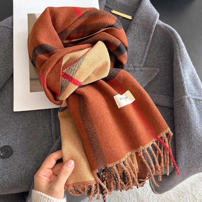 Exquisite The Striped Checkered Large Shawl Exudes An Elegant and Noble Style. It Is A Warm Autumn and Winter Scarf with A High End Touch 