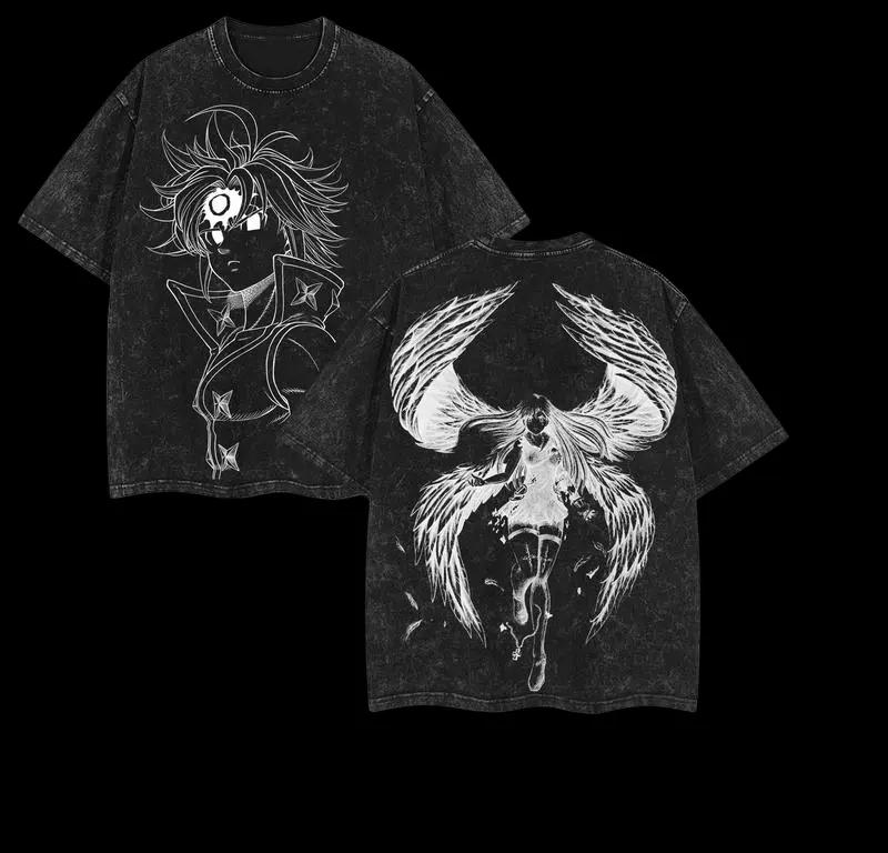 

Hot Sale Anime Peripherals The Seven Deadly Sins Meliodas Print Tshirt Vintage Washed Cotton Unisex Women Oversized Summer New Tee M