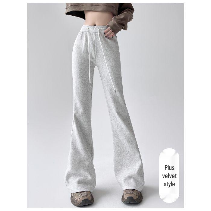 American Spicy Girl Women's Gray Fleece-Lined Bootcut Yoga Pants: Winter Warm, Elastic Waist, Casual Micro Flare.