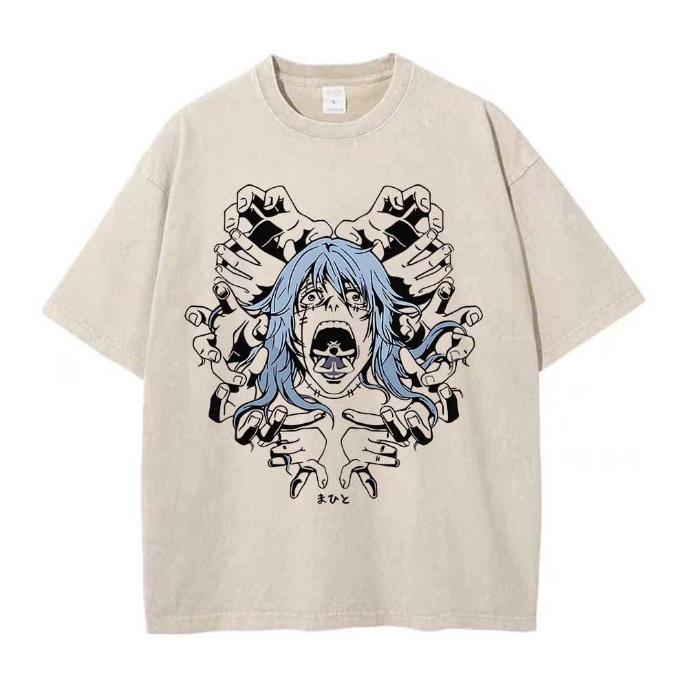 Anime Jujutsu Kaisen T-skjorter Vintage Vasket T-skjorte Harajuku Oversize Bomulls-T-skjorte Bomull Mote Streetwear Unisex Topp