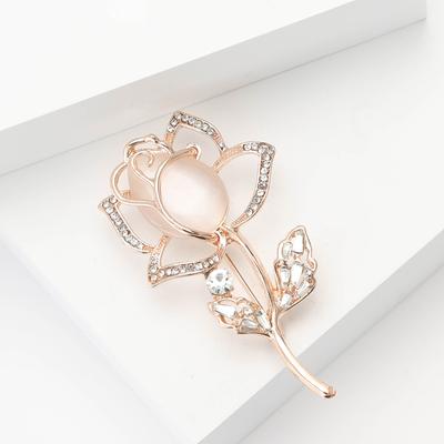 Alloy Rhinestone Opal Tulip Brooch Fashion Temperament Women'S Clothing Corsage Ornament Pin