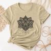 Plus Size Casual T-shirt, Women's Plus Mandala Print Short Sleeve Round Neck Slight Stretch T-shirt