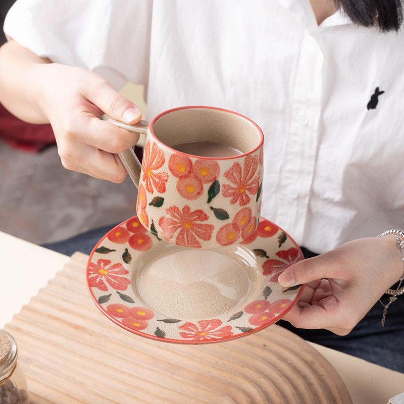 ins ceramic creative set, latte cup, mug, office afternoon tea, coarse pottery coffee cup, saucer gift box.