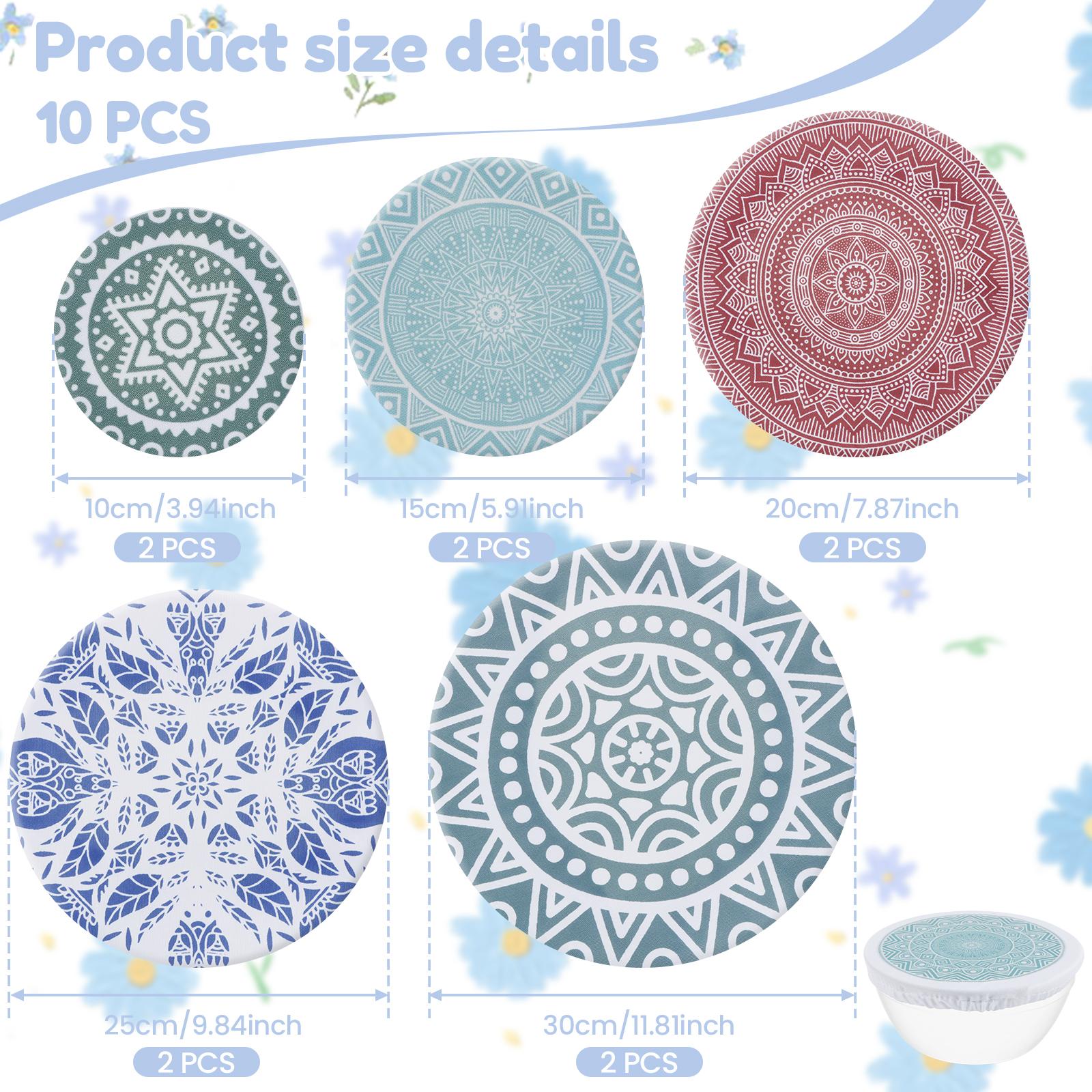 

10 шт. эластичных тканевых крышек для мисок, многоразовые тканевые крышки, эластичные портативные пылезащитные чехлы для мисок для вечеринок, пикников и дома. 10Pcs