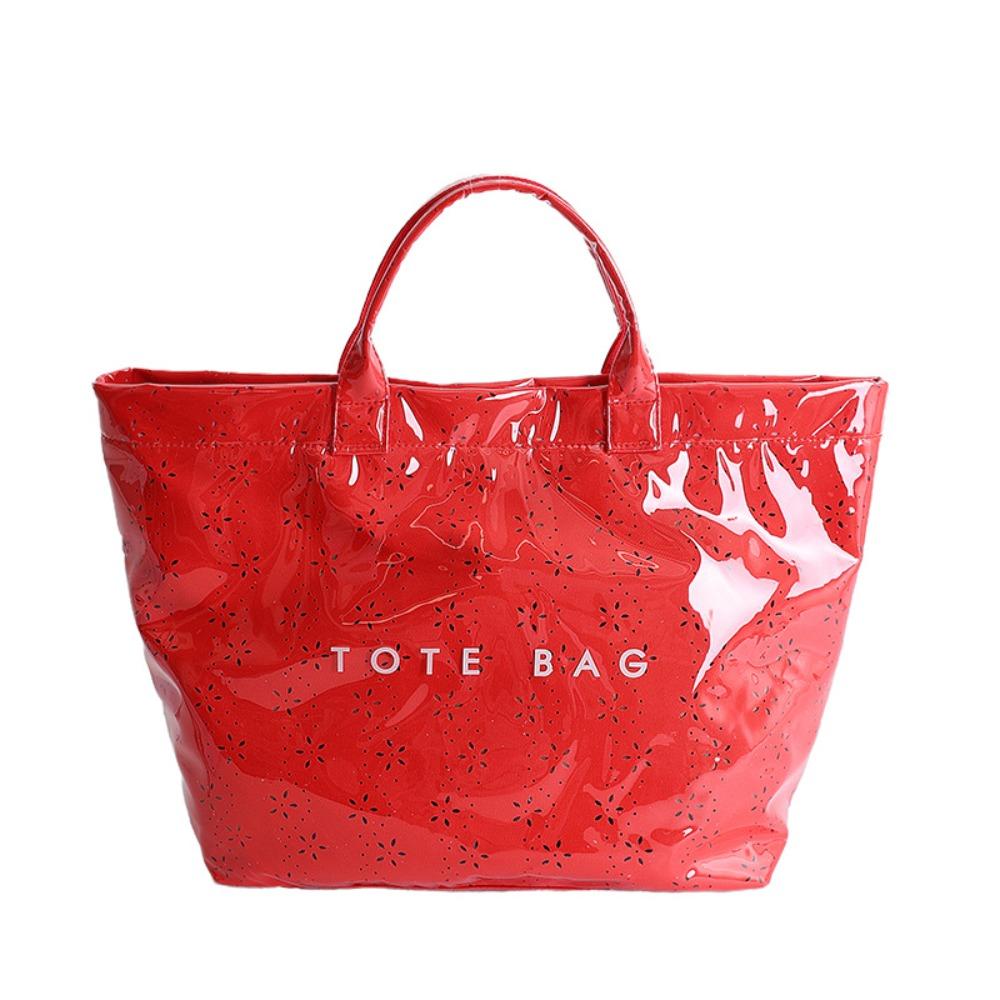 Simple Waterproof Transparent Jelly Bag Letter Print Hollow Out PVC Tote Bag Large Capacity Flower Beach Bag Fitness Bag
