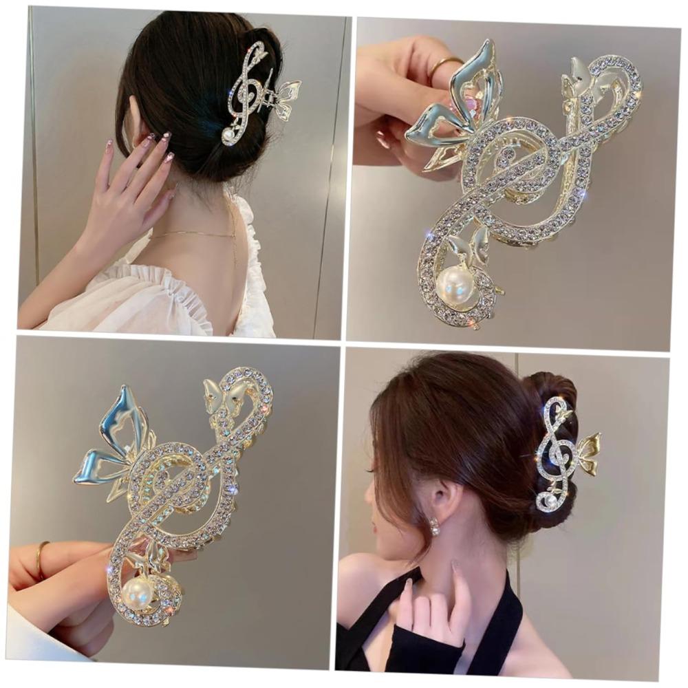 Thick Hair Music Note Claw Clip Rhinestone Metal Hairpins New Hair Clips Women