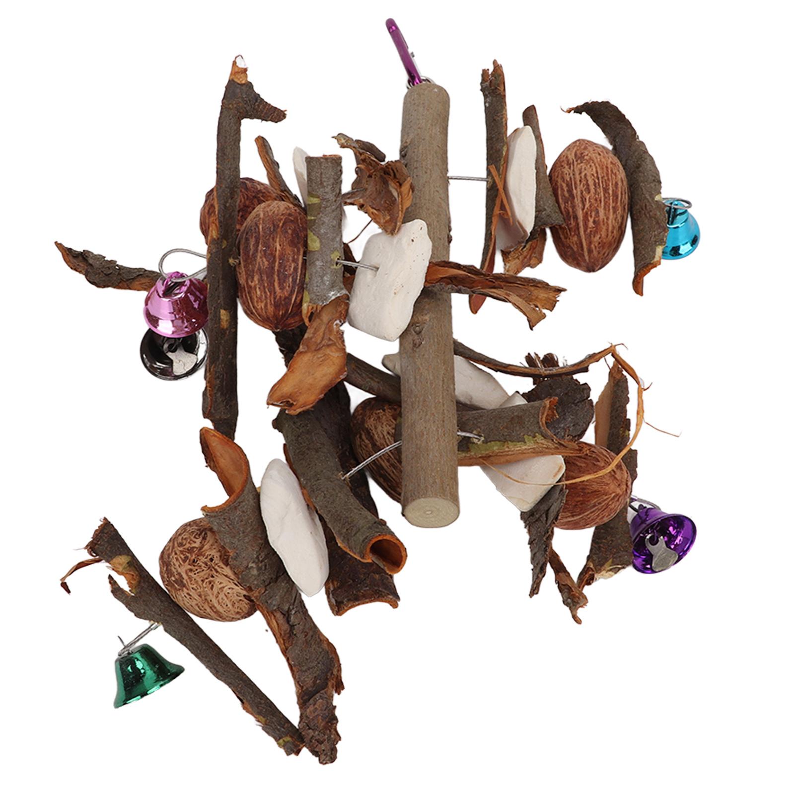 Bird Chewing Toy Wooden Nuts Cuttlebones Hanging Bird Cage Bite Toy for Parrots Parakeets