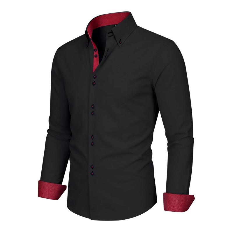 Herren-Farbblock-Stretch-Knitterfreies Langarm-Button-Down-Hemd.