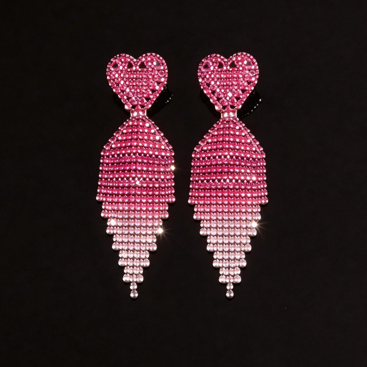 

European and American style diamond-set love fringed earrings light luxury high-end sense exquisite earrings versatile fashion earrings design sense
