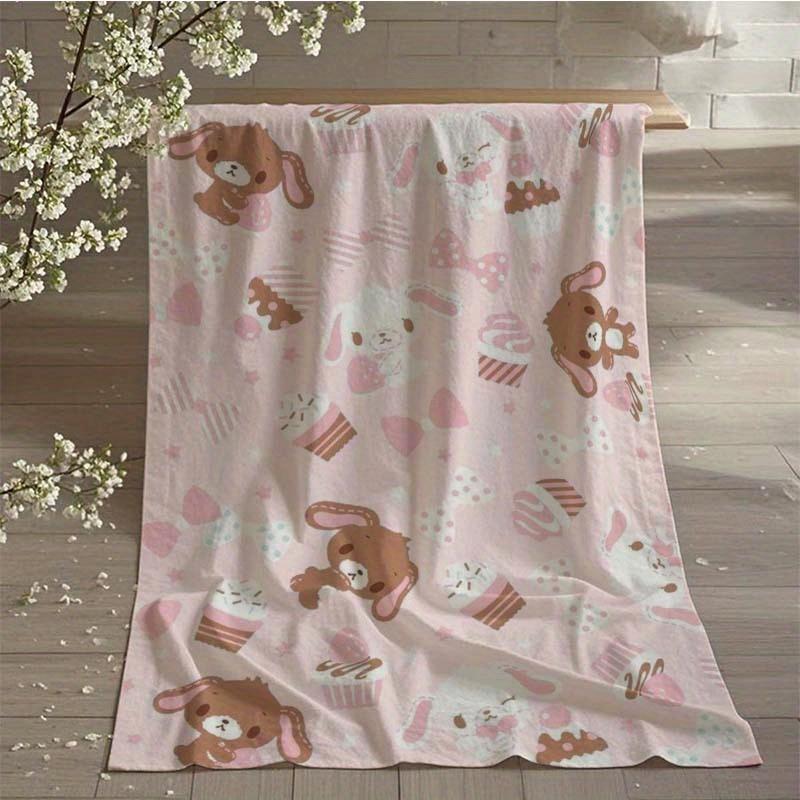 1 Sweet Bunny Cupcake Flannel Blanket 2D Single Print Cute Soft Decorative Blanket Home Living Room Bedroom Dorm Pink Vibe Decor