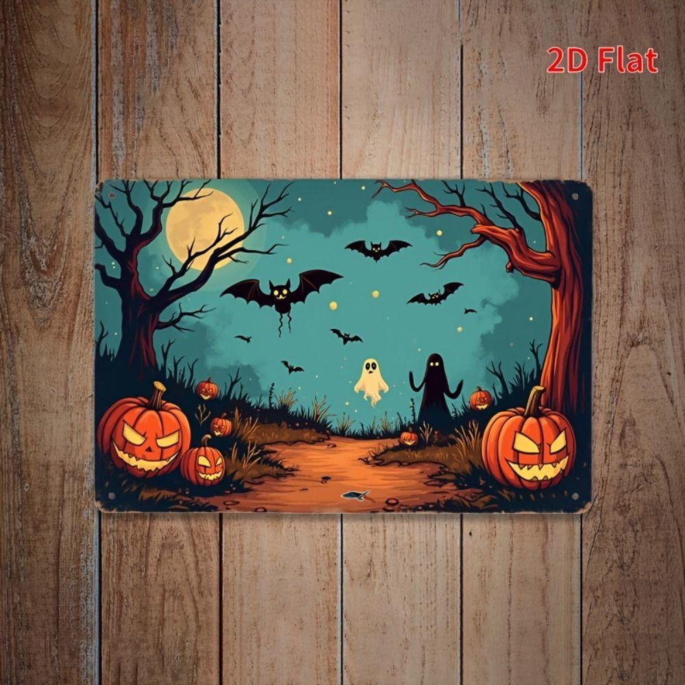 Witch Cat Forest Halloween Sign Metal Tin Sign 20x30 cm Wall Decor