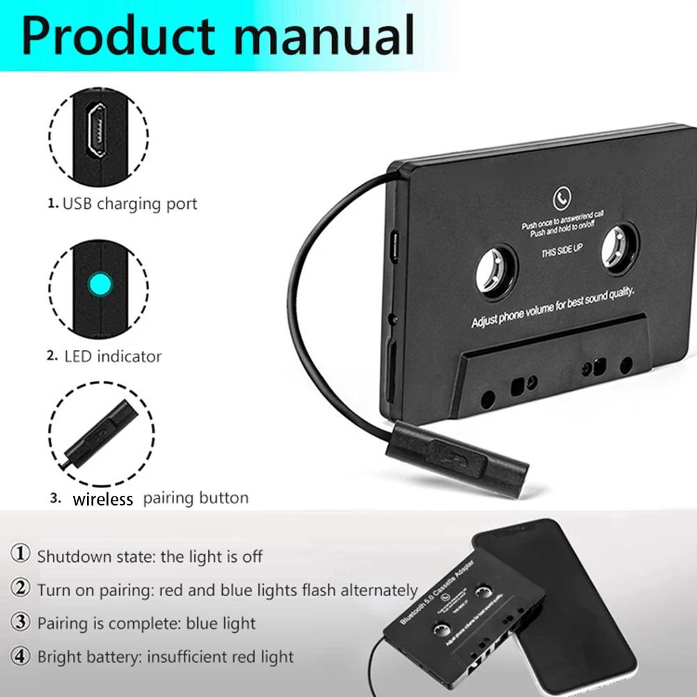 Universal Cassette Bluetooth 5.0 Adapter Cassette Converter Car Tape Aux Stereo Music Adapter USB Charging with Microphone
