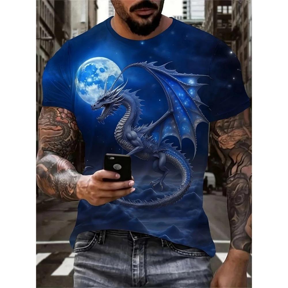 Dragon Pattern 3D Printed Harajuku Street Short Sleeve O Neck T Shirts Fashion Personality Oversized Casual Men's T-shirts