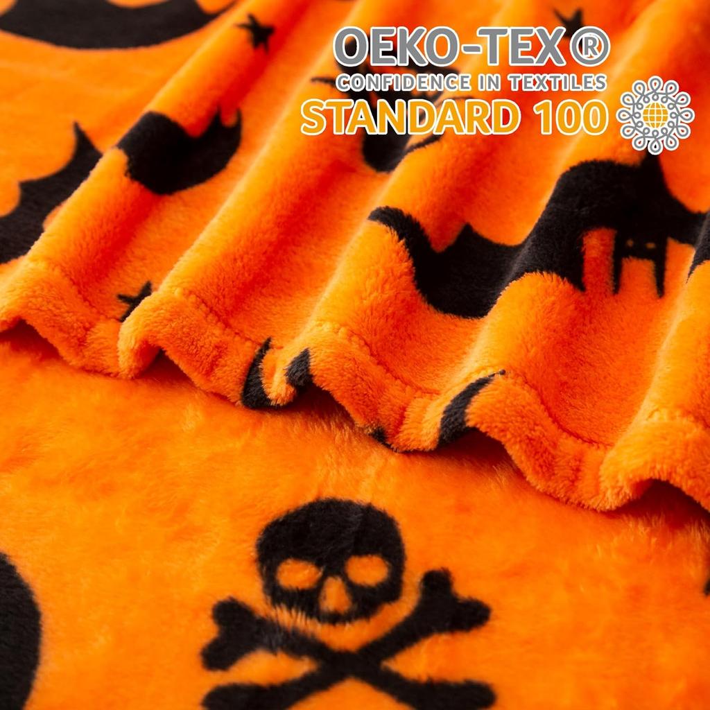 Coperta di Halloween Fantasma Reversibile Stampa Zucca Coperta Plaid in Pile, Super Morbida Calda Accogliente Coperta Autunnale Per