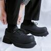 Platform single shoes spring and autumn round head lace-up middle heel muffin men's shoes tooling black small leather shoes 1255-R