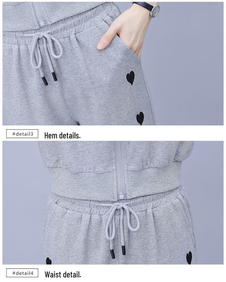 Trendiges kurzes sportlich-lässiges Sommer-Set mit Kapuze, schlankmachendes zweiteiliges Übergrößen-Set, altersreduzierende Kollektion 2025