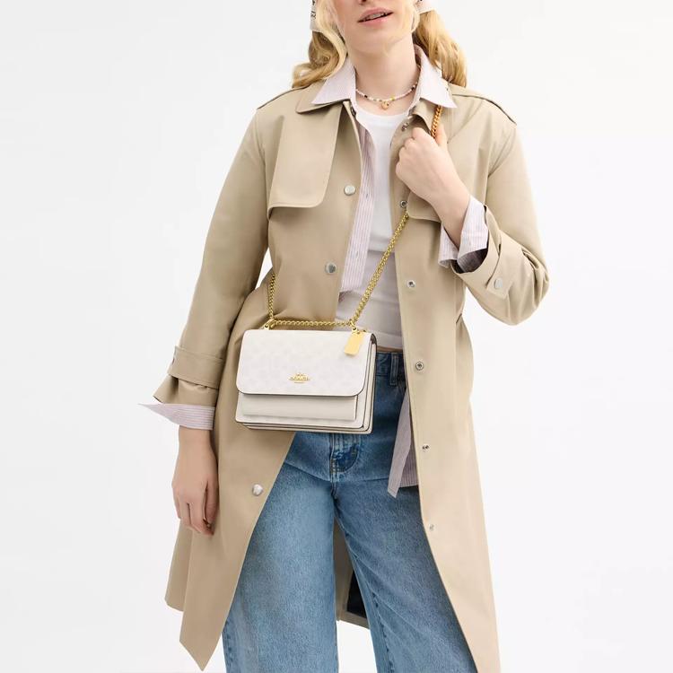 Coach Klare 22 Logo Color Block Design Signature Coated Canvas Crossbody Shoulder Bag Small Women Bags White Beige CAL29-IMXU5