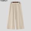 INCERUN Men Zip-up High Waist Casual Long Wide Legs Pants Trousers