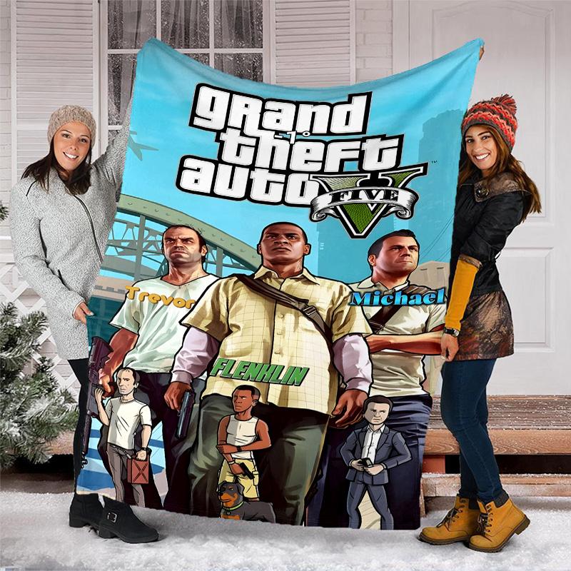 1pc GTA Theme Blanket - Digital Print, Polyester, Cozy for All Seasons, Perfect for Outdoor, and Travel