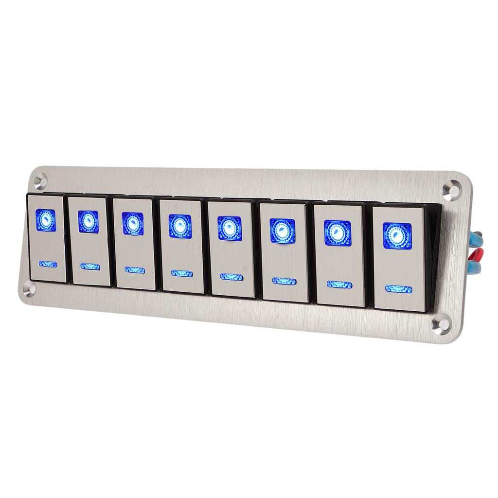 Rocker Switch Panel 8 Gang 12‑24V 5 Pin Blue Light Toggle On Off Lights Control Switch Panel