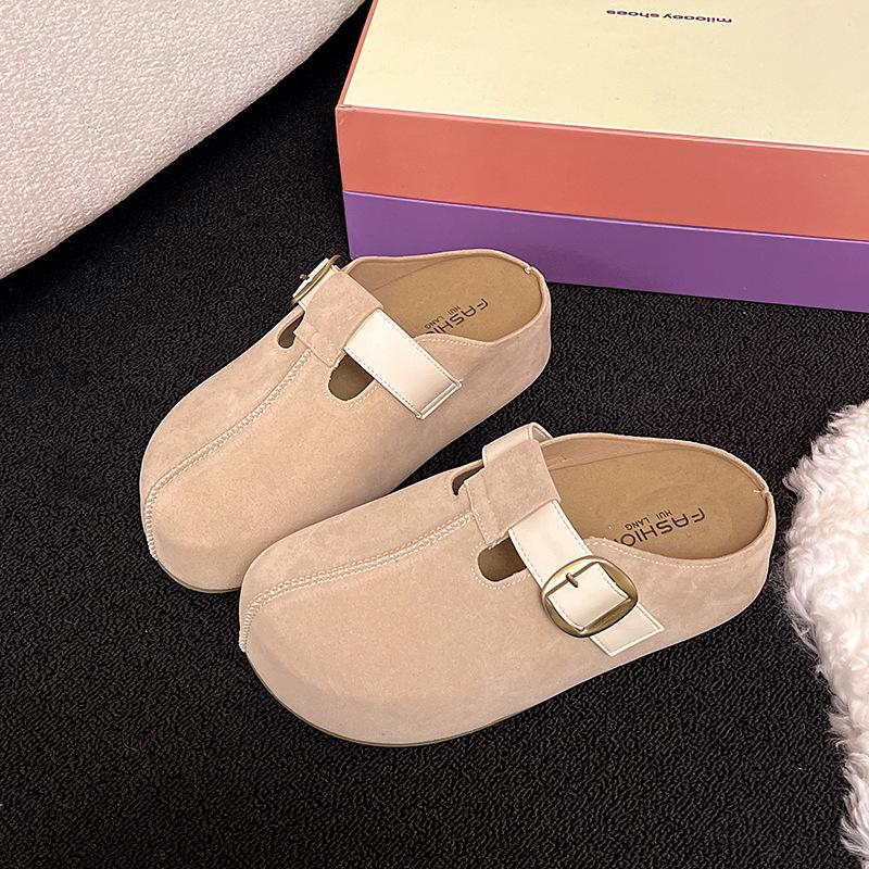 inner height increase Boken shoes women's outer wear 2025 autumn new one-pedal bag head half slippers thick-soled casual slippers