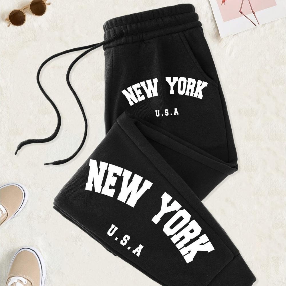 New York Printed Drawstring Sweatpants with Letter Print for Comfortable Casual Wear In Spring and Autumn