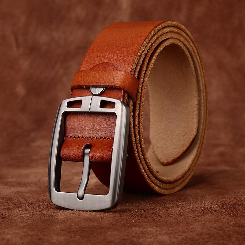 Retro Washed Glossy First Layer Cowhide Belt Men'S Genuine Leather Pin Buckle Versatile Fashion Casual Jeans Belt Men'S