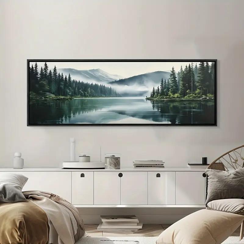 Stampa Artistica su Tela di Montagna Nebbiosa di Grandi Dimensioni Poster Paesaggio Foresta Nebbiosa per Soggiorno Moderno Arredamento Ufficio Casa