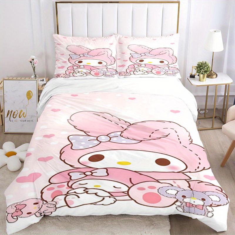 3pcs My Melody, Kawaii Breathable Polyester Bedding Set Soft Duvet Cover and 2 Pillowcases,Suitable for All Seasons, 082651b 135x200cm