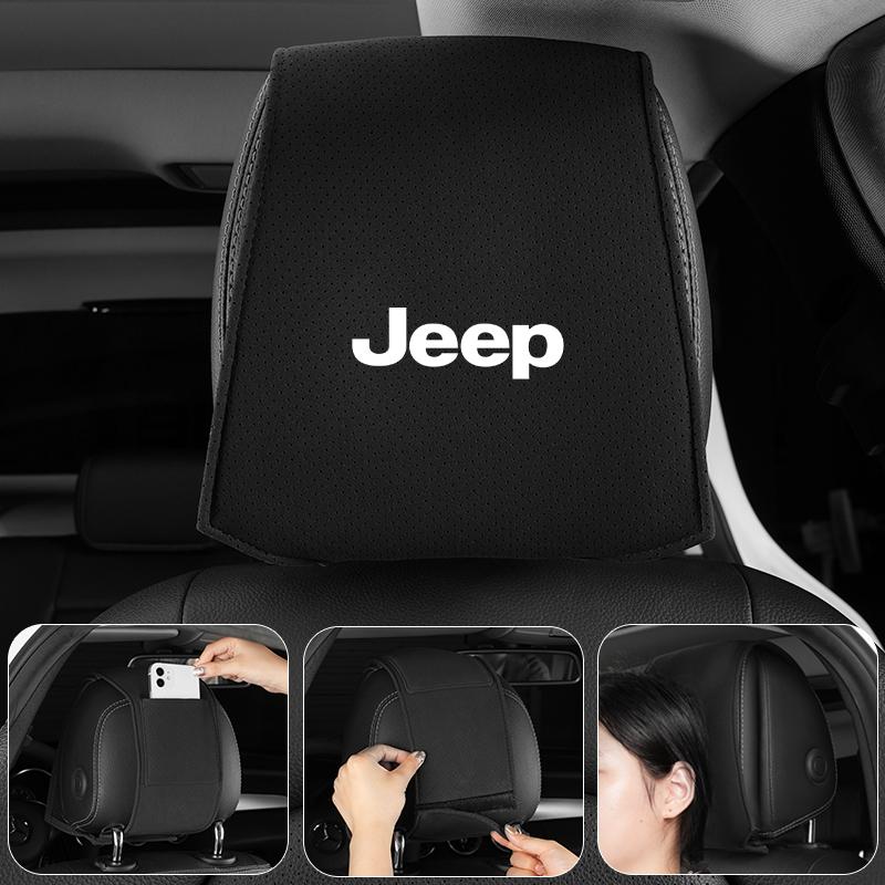 Car Logo Headrest Cover Leather Storage Neck Pillow Case Accessories For Jeep Renegade Compass Grand-Cherokee Wrangler-JK ALW1