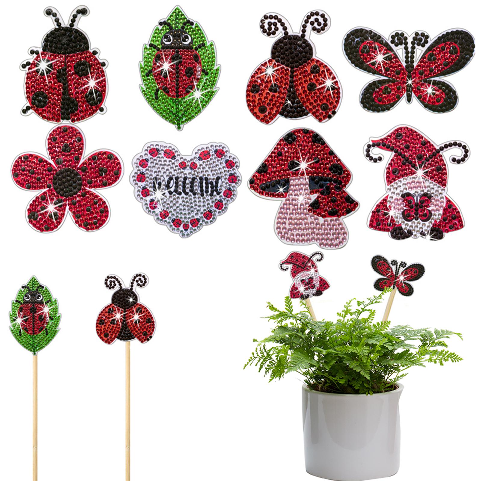 8pcs Colorful Ladybug DIY Kits Exquisite Ladybug Diamond Art Stakes For Crafts Garden Decor as shown in the picture#0