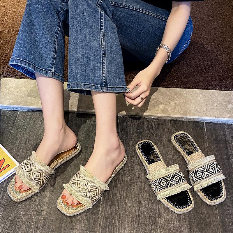 Fashion 2025 Summer Women Slippers Anti-Slip Home Slippers Lightweight Shoes Women Indoor Linen Slippers Soft Shoes Ethnic Style Sandals