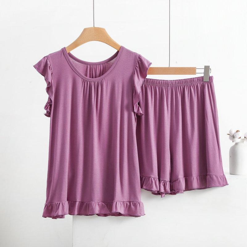 Women's Modal Lace Pajama Set - Ruffle Edge Vest & Shorts, Loose Fit, Lightweight Summer Two-Piece Homewear