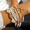 New, Bohemian vacation wind shell beaded woven bracelet, beach wind starfish rice beads seven-piece set