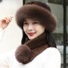Women's Hat Faux Fox Fur Hat Winter Extra Thick Ladieswear Style Mongolian Beret Scarf and Baotou Basin Hat Wind and Snow Hat