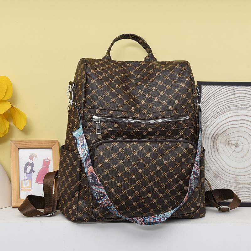 Damen-Reiserucksack, weicher Leder-Druck-Rucksack