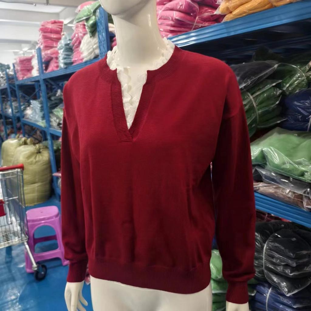 Lace Lace, V-neck, Sweater, Solid Color, Loose Fit, Long Sleeved, Women's, Knitted Sweater, Warm, Casual Shirt