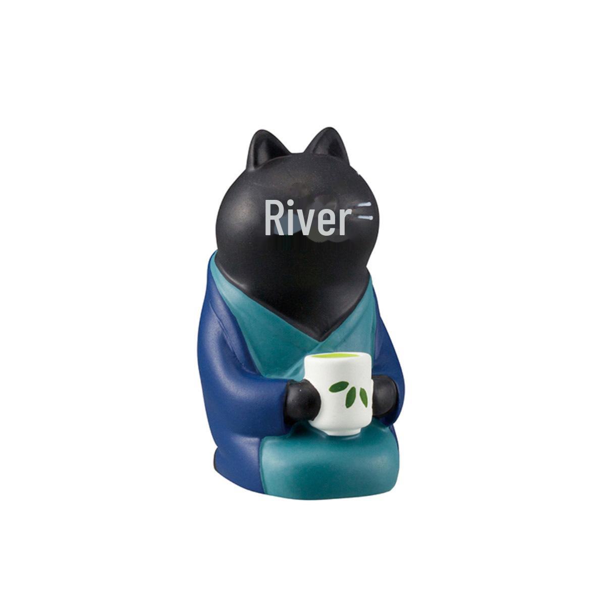 

Мини-украшения в виде японских чайных котов: Милые украшения для рабочего стола из смолы Cat drinking tea чёрный