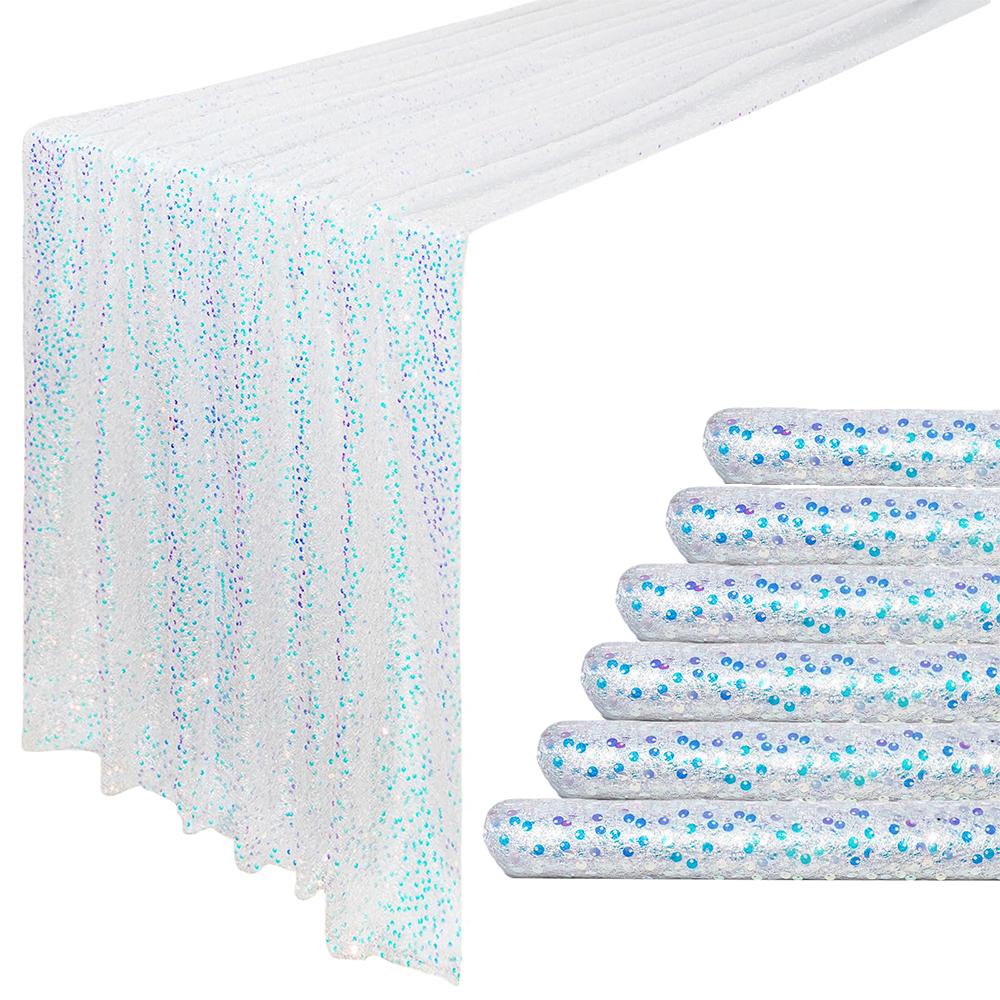 6 Pack Sequin Table Runner Sparkling Iridescent Party Decor for Wedding Birthday Dining Events Glittery Table Cover Accessories