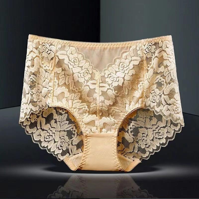 Silent High-waist Tummy-reducing and Buttock-raising Lace Underwear, Comfortable and Breathable, Large-size Women's Underwear.