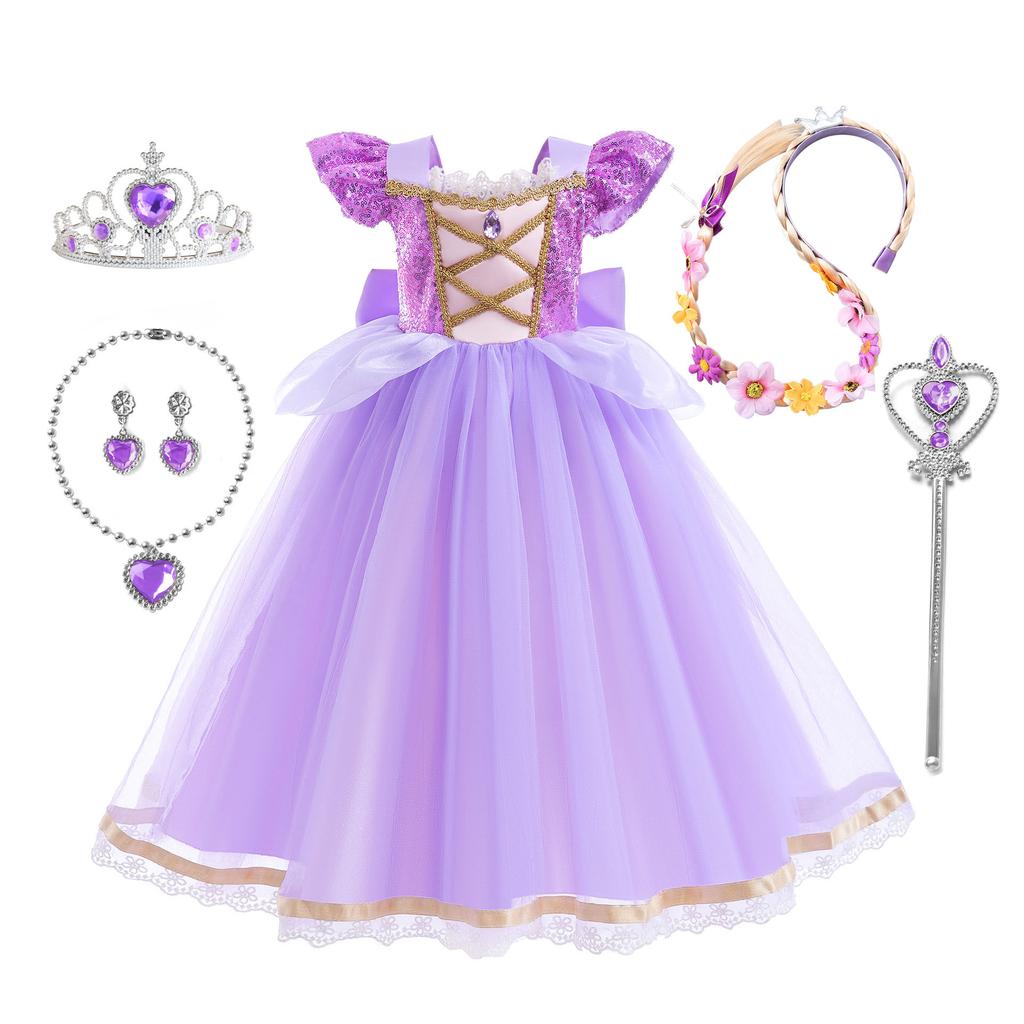 Little Girls Purple Princess Rapunzel Birthday Party Cosplay Halloween Easter Carvinal Fancy Dress Girls Holiday Party Dress-Up