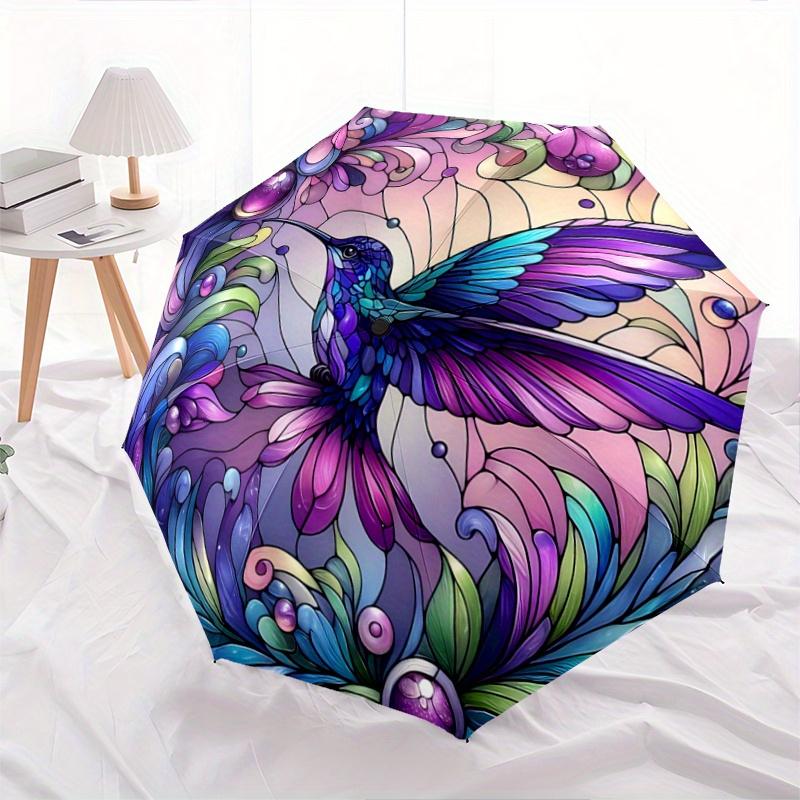 

1pc Stunning Stained Glass Hummingbird Design Pattern Automatic Umbrella is Fashionable and Good-Looking, Suitable for Travel and Daily UseA074