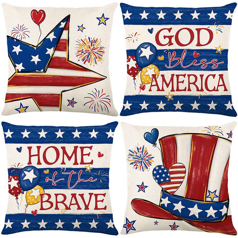 Amerikanische Retro Kissenhülle Fünfzackiger Stern Gedruckte Leinen Kissenhülle Sofa Dekorative Kissenbezug Feiertagsgeschenk Kissenhülle