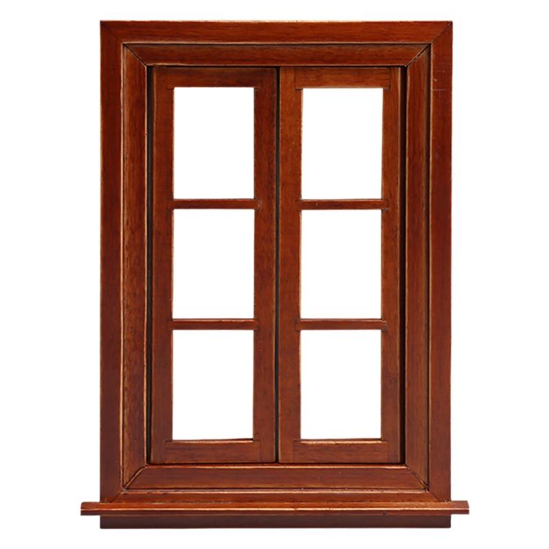 1:12 Scale Miniature Wooden Double Opening Window Frame With 6 Panels For Doll House Decoration And Craft Model Project
