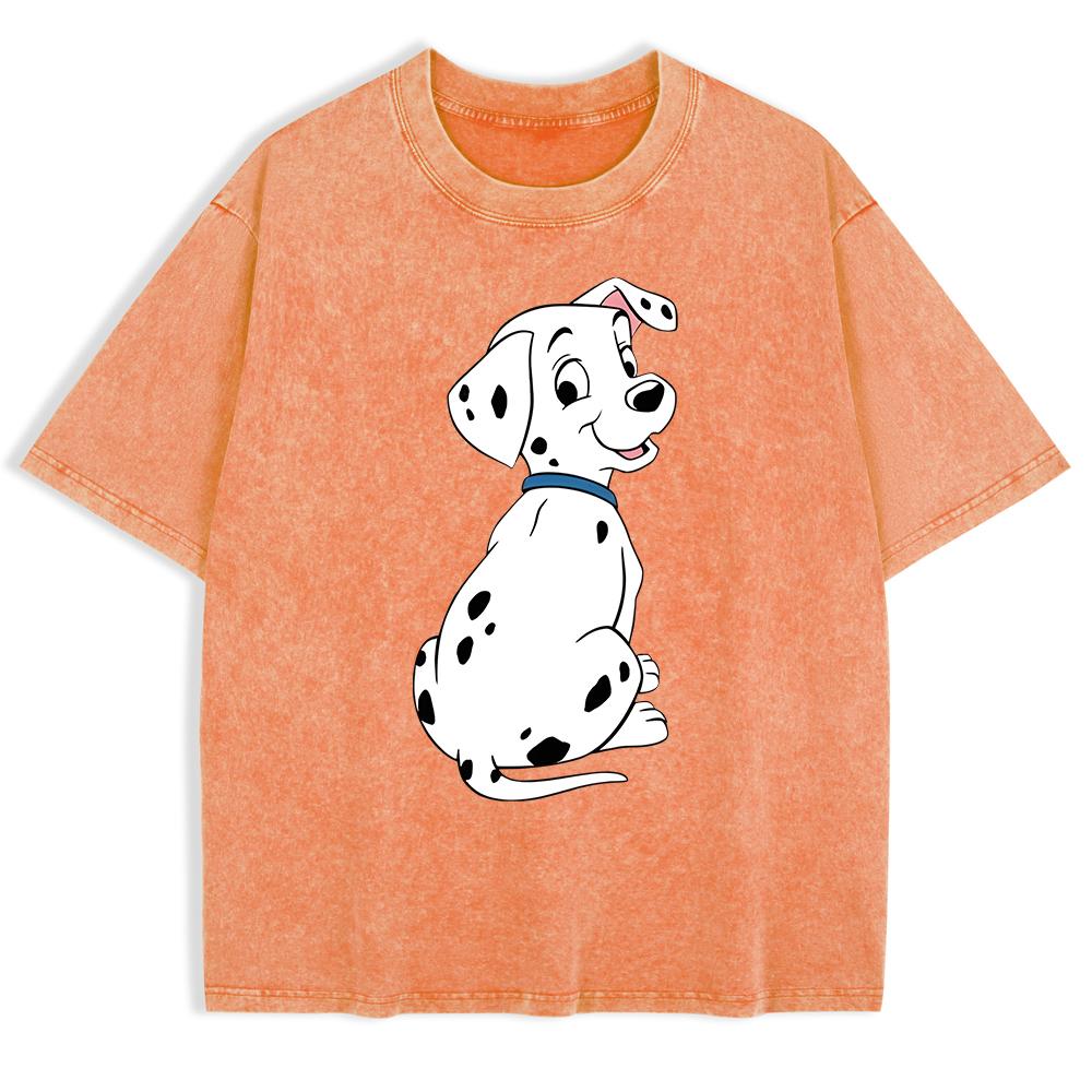 Dalmatian Puppy Printing Washed T-Shirts Mens Cotton Oversized T Shirt Summer Street Short Sleeve Tops O-Neck Clothes