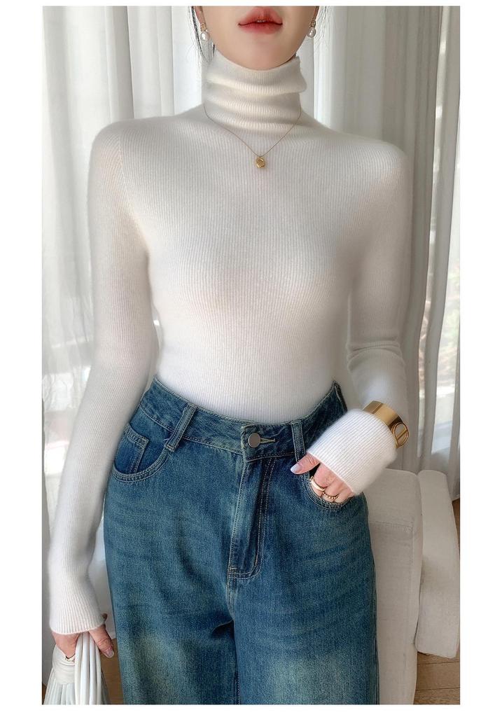 Autumn/Winter Women's Slim Fit High Neck Cashmere Knit Long Sleeve Pullover